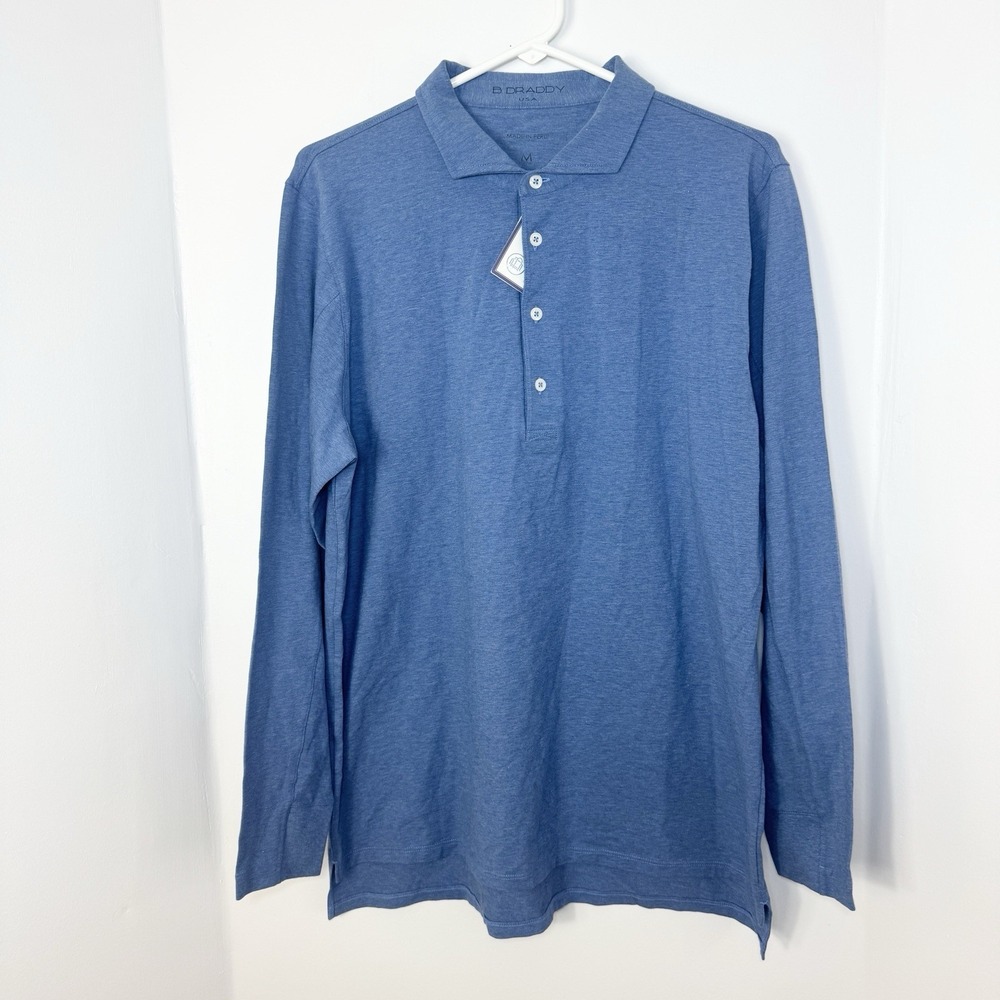 B Draddy Quinlivan Long Sleeve Polo Shirt Mens Size M Blue Golf Casual Cotton